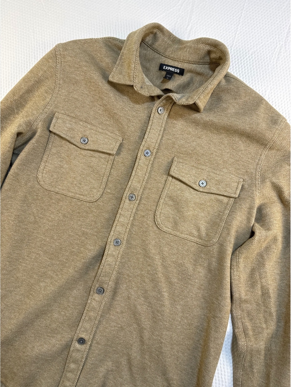 Express Men’s M Tan Taupe Knit Button Front Shirt Jacket Shacket Workwear